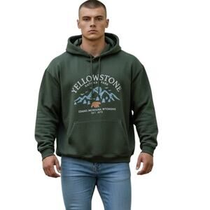 Angela Bebe Hoodie Yellowstone National Park Green, Men's Size L, New